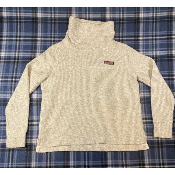 Vineyard Vines Sweaters - Vineyard Vines Womens XS Cream Textured Funnel Neck Pullover Sweater